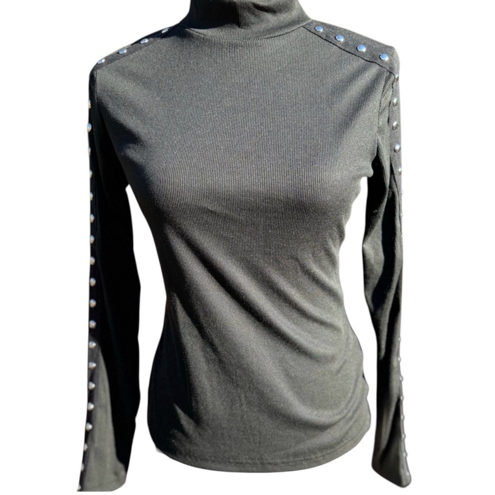 Shein Studded Mock Neck Shirt
